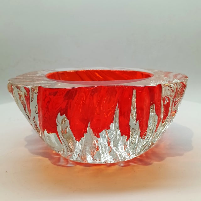 Big Geode - Ashtray / Catch-all in Murano Glass by Flavio Poli for Seguso. Stunning Submerdeg Red color with Gold finishes...