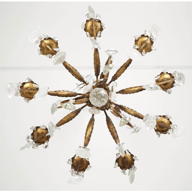 Metal Vintage French Rock Crystal Wrought Iron Chandelier - Restored For Sale - Image 7 of 9