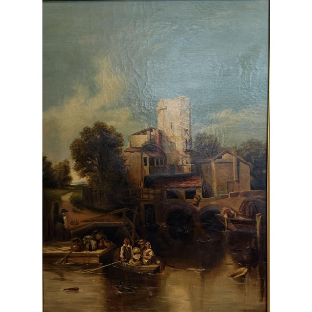 Up for sale is an antique British oil painting on canvas, signed “G. Wylle” in the lower area, depicting a picturesque...