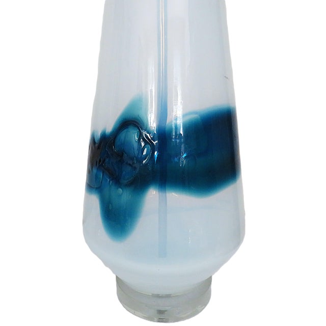 John-Richard Pair of Large John Richard Designer Table Lamps Blue & White Glass Post Mid Century Modern For Sale - Image 4 of 9
