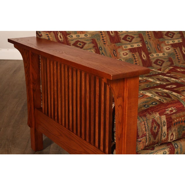 Wood Bassett Furniture Mission Style Oak Spindle Settee For Sale - Image 7 of 18