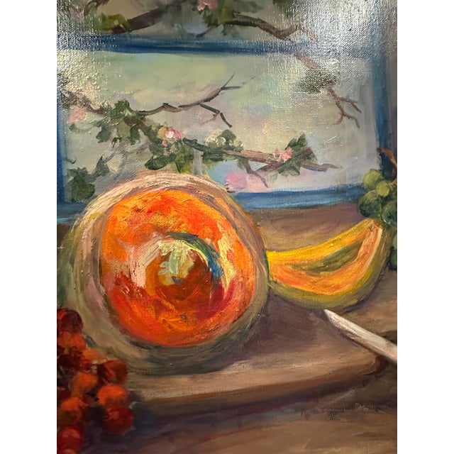 1980s Still Life With Fruit and Blue Pitcher by Jane Kluge For Sale In San Francisco - Image 6 of 6