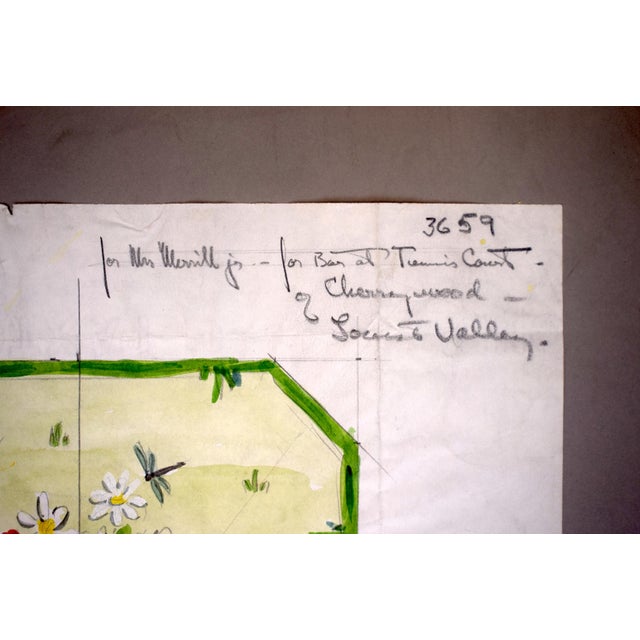 Watercolor Design for a Celadon Rug W/ X'd Tennis Racquets 1970 by George Wells (1906–1988) For Sale - Image 4 of 5