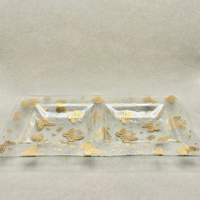 Mid-Century Modern Vintage Mid Century Modern Georges Briard "Golden Butterflies" Glass Divided Serving Dish For Sale - Image 3 of 10