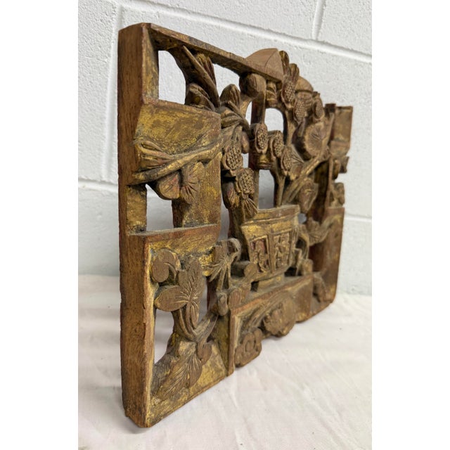 Antique 19th Century Hand Carved Chinese Asian Wood Wall Panel Sculpture Statue For Sale - Image 9 of 11
