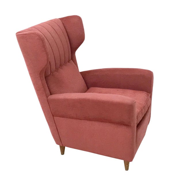 Mid-Century Modern Vintage Red Velvet Armchair with Wooden Structure attributed to Paolo Buffa, Italy, 1940s For Sale - Image 3 of 9