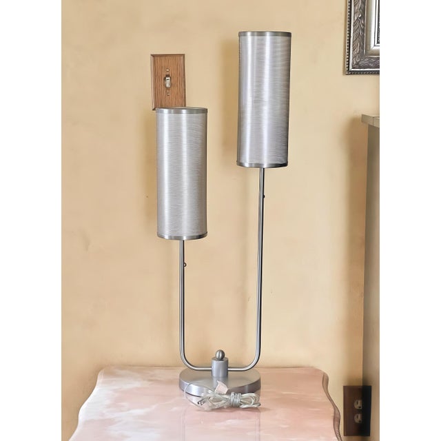 Anthony California Styled Modern Nickel Double Mesh Lamp For Sale - Image 4 of 12