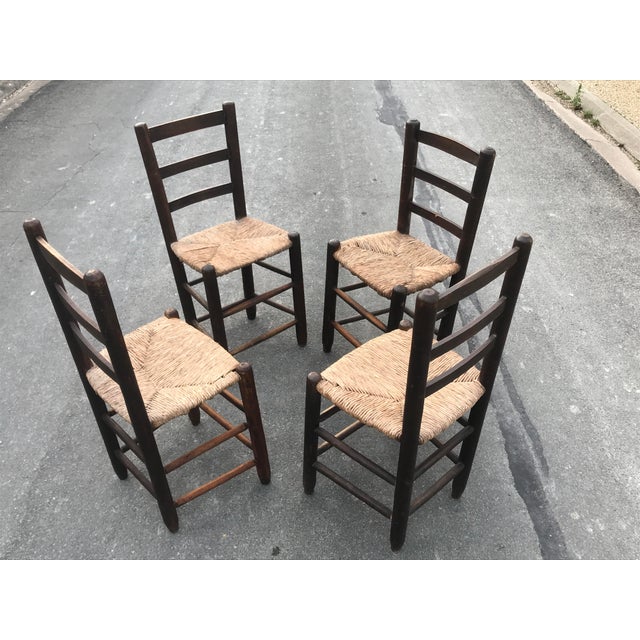 Rustic Chairs with Straw Seats, 1950, Set of 4 For Sale - Image 3 of 14
