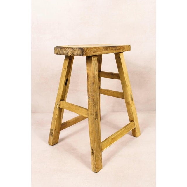 Vintage Rustic Stool in Elm For Sale - Image 5 of 5