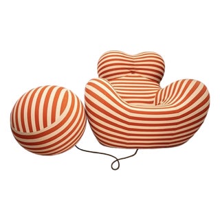 Gaetano Pesce “Big Mama” (Up5_6) Chair & Ottoman for B&b Italia – Red/White Stripe – Like New For Sale