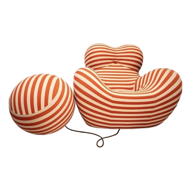 Gaetano Pesce “Big Mama” (Up5_6) Chair & Ottoman for B&b Italia – Red/White Stripe – Like New For Sale