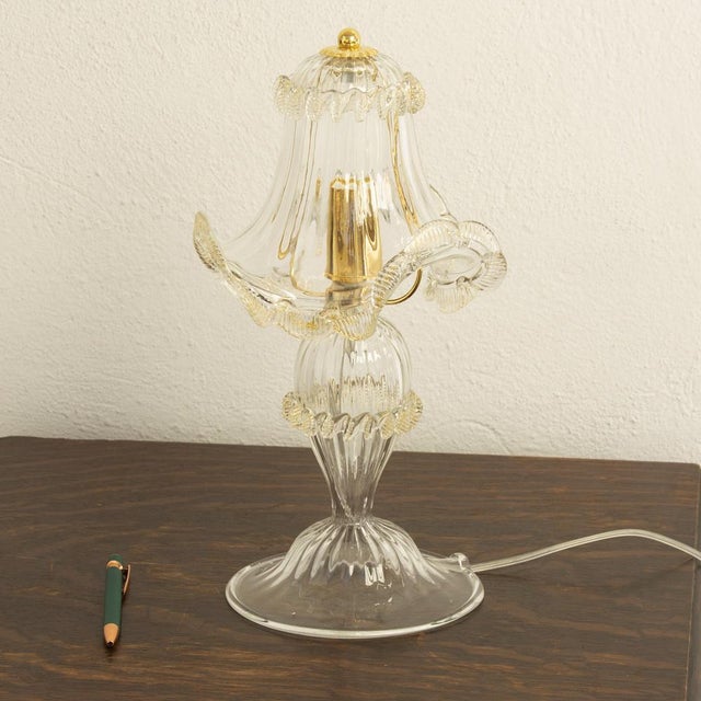 Gold Murano Glass Table Lamps in Crystal Color Line Straight & Gold Leaf, Italy, 2000s, Set of 2 For Sale - Image 8 of 17