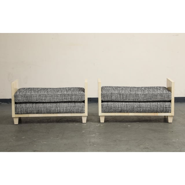Early 21st Century Parchment Benches Inspired by Jean Michel Frank, Mid-Century Modern Style For Sale - Image 5 of 16