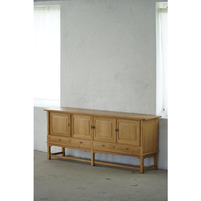 Brutalist Low Brutalist Sideboard in Oak by Henning Kjærnulf, 1960s For Sale - Image 3 of 18