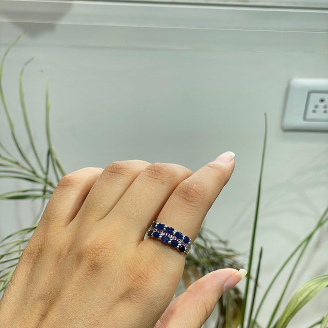 2.29 Ct Blue Sapphire and Ruby Handmade 925 Sterling Silver Ring, Size 4 For Sale - Image 4 of 14