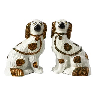 Antique Staffordshire Copper Lustre Mantle Dog Figurines, 1800s, Set of 2 For Sale