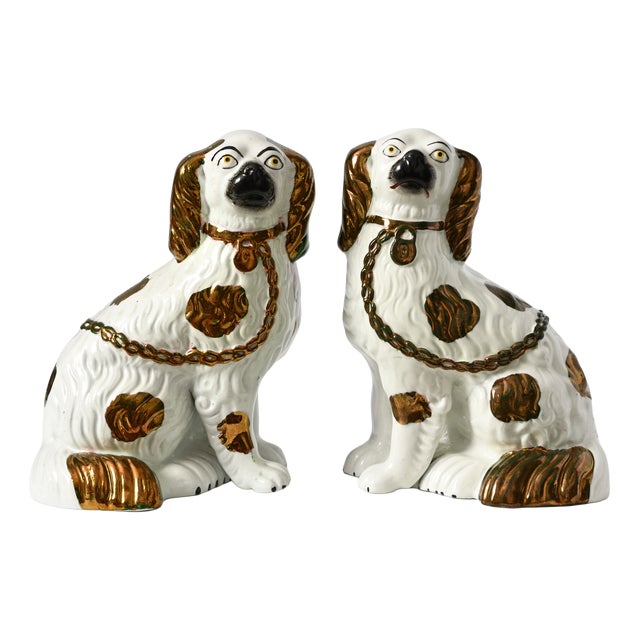 Antique Staffordshire Copper Lustre Mantle Dog Figurines, 1800s, Set of 2 For Sale