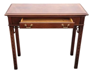 1960s Chippendale Walnut Burl Console Table With Banded Top