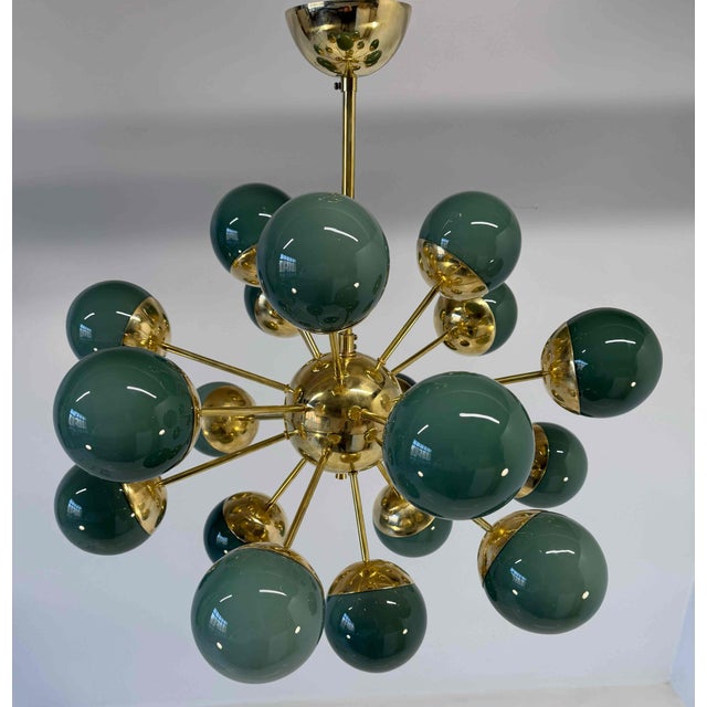 Aqua Brass and Murano Glass Sputnik Chandelier in Sage Green, 2000s For Sale - Image 8 of 12