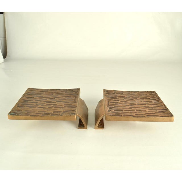 Brutalist Bronze Square Push Pull Door Handles with Embossed Relief, 1970s, Set of 2 For Sale - Image 11 of 14