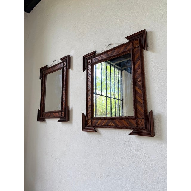 Tramp Art Style Wooden Mirrors, 1950s, Set of 2 For Sale - Image 13 of 18