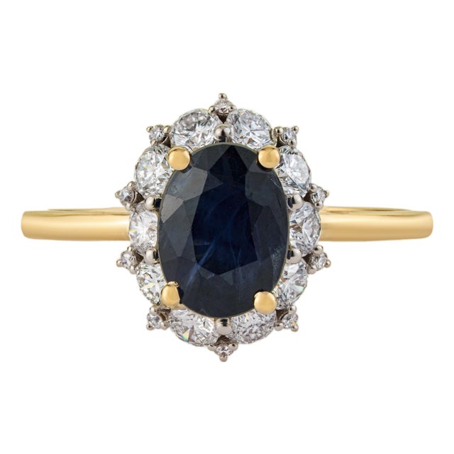VRJewels 1.55ct Blue Sapphire Diamond Halo Ring Size 4 in 14k Yellow Gold For Sale