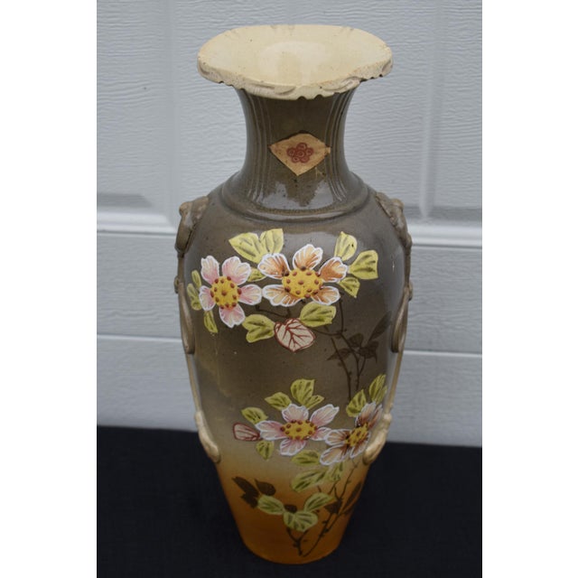Antique Japanese Satsuma Style Moriage Porcelain Vase Hand Painted Blossoms For Sale - Image 11 of 14
