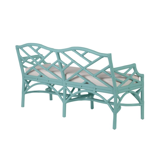 Classic silhouettes are transformed into luxury with this Chinoiserie styled bench. Festuring a Rattan frame, rawhide-...