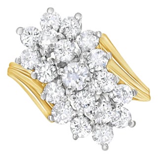 2 Carat Three Row Diagonal Diamond Cluster Ring, Size 4 For Sale