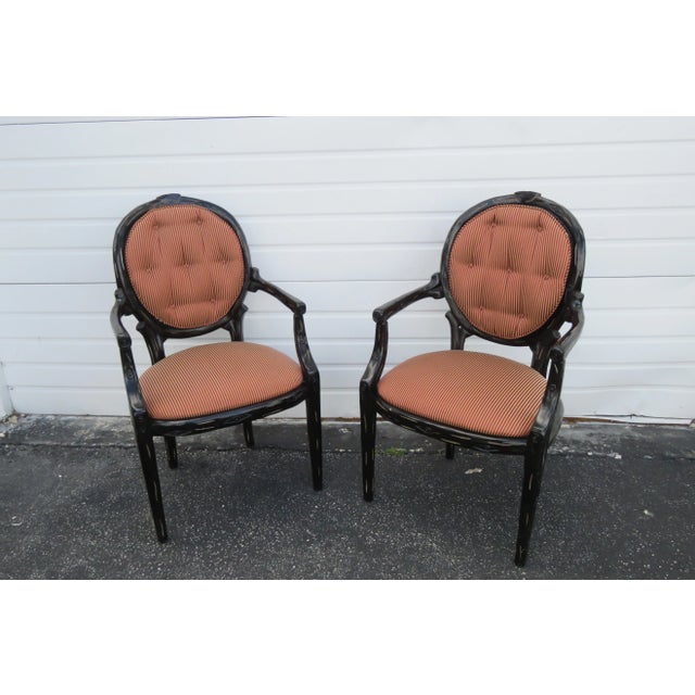 Hollywood Regency Pair of Painted Black Side Livingroom Fireplace Chairs For Sale - Image 13 of 13