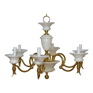 Six Candle Lights Alabaster Chandelier For Sale
