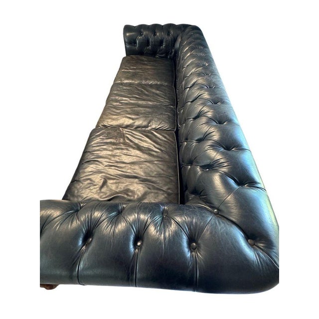 Restoration Hardware Kensington Ebony Leather Sofa With 44” Depth and Luxe Down Feather Fill For Sale In Miami - Image 6 of 18