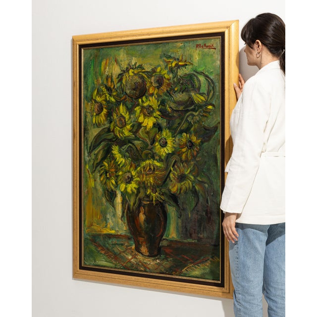 Textile Mid 20th Century Belgium Green Canvas Painting For Sale - Image 7 of 15