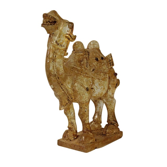 Handmade artistic Fengshui display Camel figure is made of glass finished with a distressed rustic dusty surface....