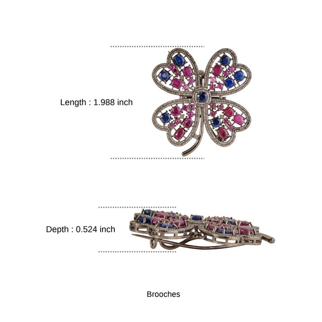 Circa 1890s Style 6.25 Ct Ruby & Kyanite Four Leaf Clover Christmas Brooch Pendant For Sale - Image 13 of 15