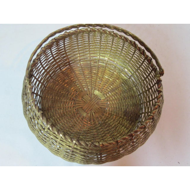 Vintage Round Woven Brass Basket For Sale - Image 6 of 7