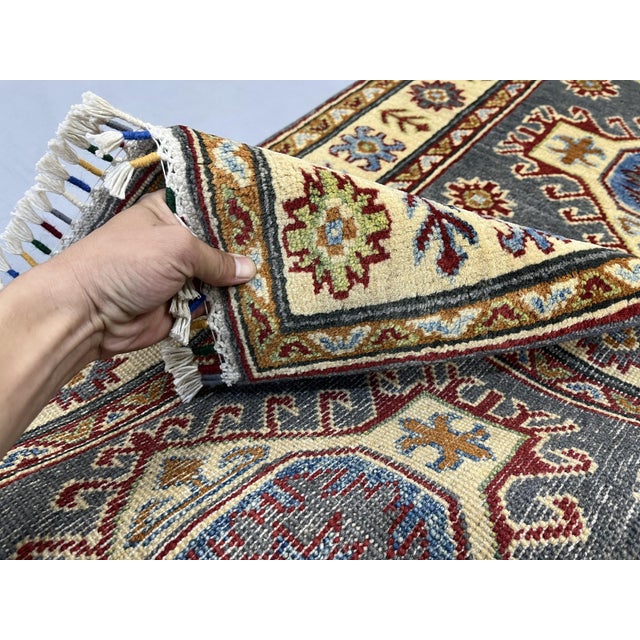 Charcoal Gray and Cream Kazak Wool Runner Rug With Tribal Motifs, 2'8" X 6'8" For Sale - Image 16 of 18