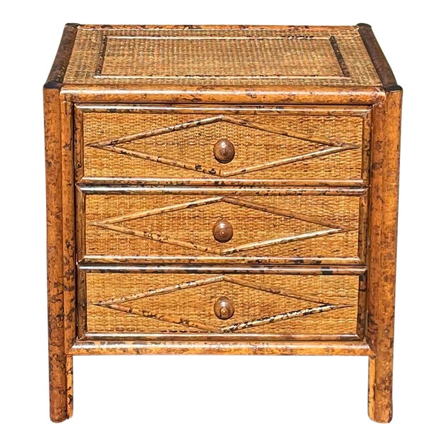 1970s British Colonial Nightstand Dresser Tortoise Shell Bamboo Chairish