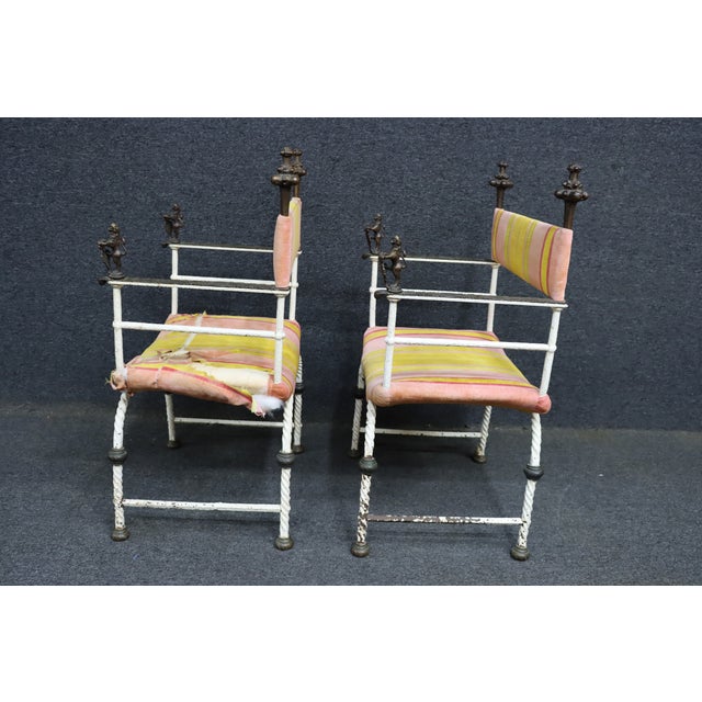 Pair of Italian Savonarola Style Iron Chairs With Figural Arms For Sale - Image 15 of 15