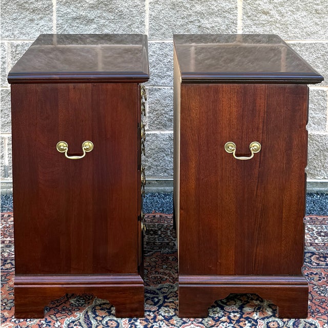 Auburn Vintage Chippendale Solid Mahogany 4 Drawer Nightstand Chests Attr. Crescent Furniture For Sale - Image 8 of 14