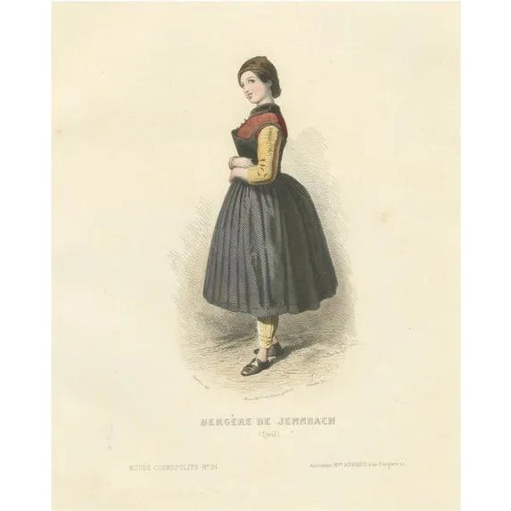 Compte-Calix, Tyrolean Shepherdess, Jenbach, Austria, 1853, Hand-Colored Print For Sale