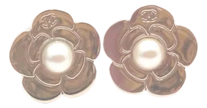 Chanel Vintage Rare Gunmetal Round Clove Gold Spinning CC Clip on Earrings, A Pair