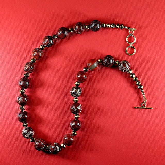 Ajd 17 Inch Poppy Jasper With Goldy Accents Necklace Great Gift For Sale In Raleigh - Image 6 of 6