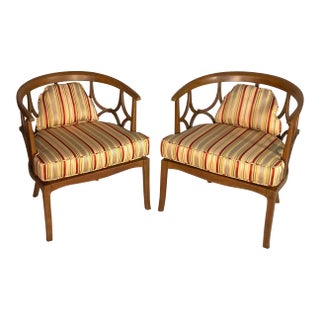 60’s Billy Haines Mid Century Fruitwood Barrel Back Lounge Chairs Hollywood Regency - a Pair For Sale