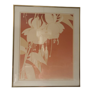 Flower Silhouette Matted 1980’s Framed Picture Embossed Serigraph