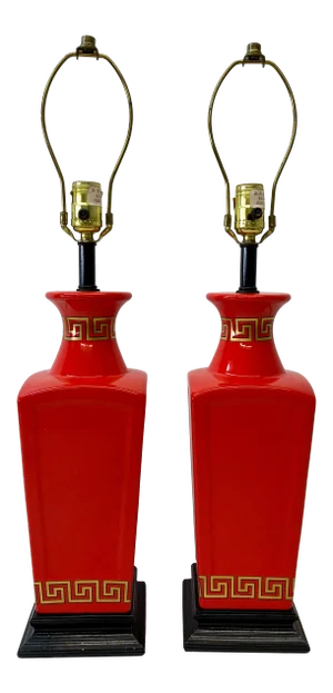 Vintage Asian Inspired Chinese Red Table Lamps C.1960 - a Pair