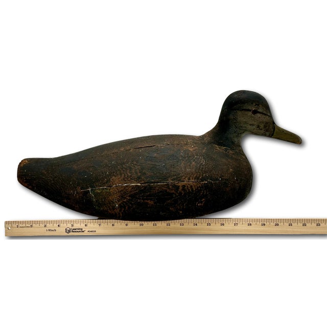 Unusually Large Size Antique American Carved Wood Hand Painted Duck Hunters Decoy From Downeast Coastal Maine - 22 Inches Long For Sale - Image 4 of 18