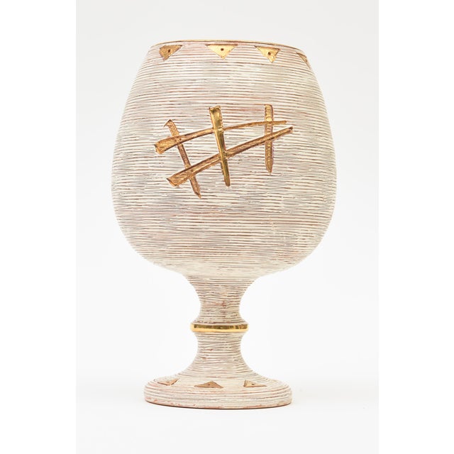 Gold Vintage Fratelli Fanciullacci Ceramic Sgraffiti Pedestal Vase Bowl With Horse Motif, Italy, 1960's For Sale - Image 8 of 8