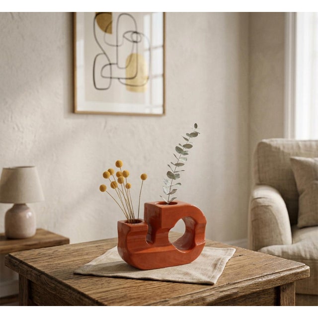 1970s Sculptural Orange Ceramic Vase, Italy, 1970s For Sale - Image 5 of 6