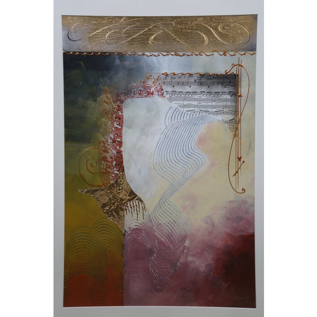 3 Kamy Deljou Abstract Symphony Musical Notes Mixed Media Paintings 37" For Sale - Image 6 of 12